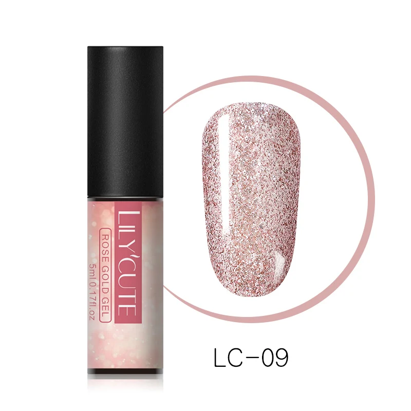 rose gold 09 LILYCUTE 5 мл голографический Блестящий Гель-лак для ногтей черные блестки кошачий глаз УФ-Гель-лак лазерный гель для ногтей впитывающийся УФ-гель для дизайна ногтей - Цвет: rose gold 09
