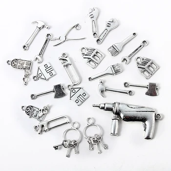 

DIY Jewelry Making Charms Tools Shape Zinc Alloy Antique Silver Color Handmade Pendants Necklace Bracelet Keychain Accessories