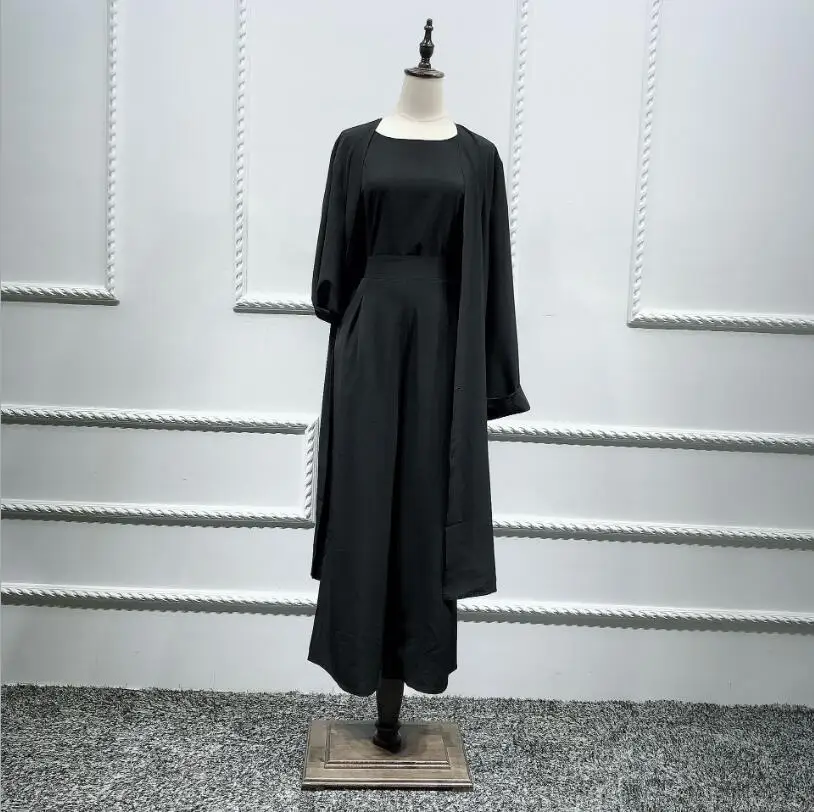 Модная скромная одежда из 3 предметов в арабском стиле для женщин, abaya cardgan+ рубашки+ штаны, мусульманская одежда, комплект, женский костюм в западном стиле, исламский - Цвет: 2