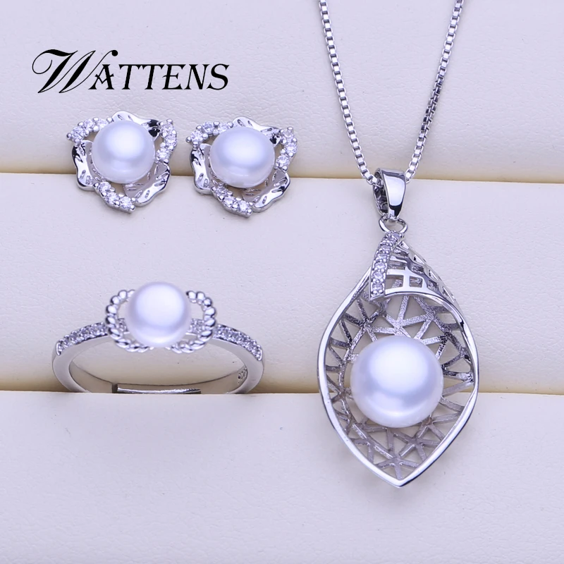 

Jewelry set Natural Pearl Necklace Pendant Earring Ring For Woman Elegant Leaves Zircon earrings Wedding Party Accessories Gift