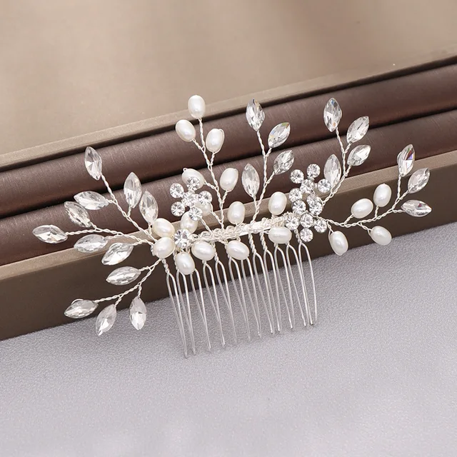 Silver Color Pearl Crystal Wedding Hair Combs Hair Accessories for Bridal Flower Headpiece Women Bride Hair ornaments Jewelry Silver
