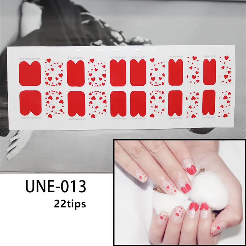 UNE-013 22 Типсы/лист корейский дизайн Полные Обертывания блестящие, дизайн ногтей наклейки многоцветные наклейки для ногтей s полоски DIY салон маникюр падение - Цвет: UNE-013