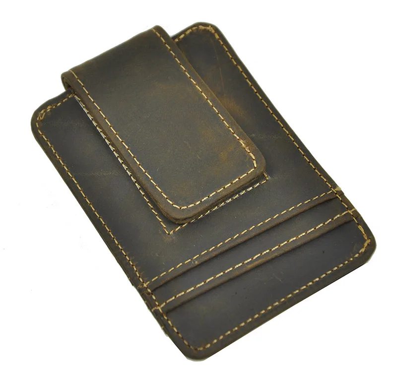 Dark Brown Винтажный зажим для денег из натуральной кожи, передний карман, зажим для денег, Магнитный Волшебный зажим для денег, кошелек с отделением для карт, чехол для ID - Цвет: Dark Brown