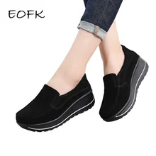 EOFK/Женская обувь на плоской подошве; сезон весна-осень; Новые мокасины из натуральной кожи черного цвета без застежки; женские замшевые лоферы