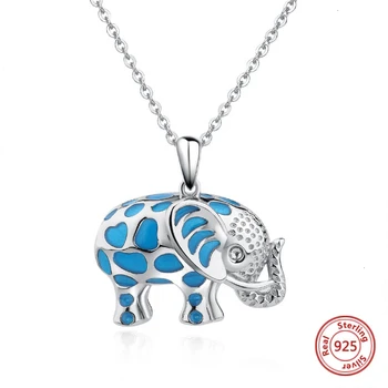 

New 100% Authentic 925 Sterling Silver Cute Elephant Glowing Pendant Animal Necklaces for Women 2019 Fashion Jewelry Gift