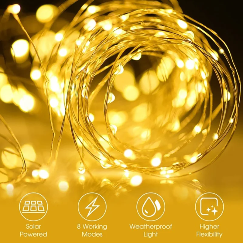 

8 Modes Solar Powered Copper Wire Fairy Lights Indoor Outdoor Lighting Solar String Lights LED Decorative String Light