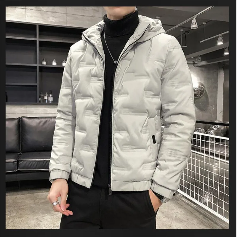 Зимний мужской однотонный пуховик в британском стиле, Молодежный модный тонкий пуховик с капюшоном, мужской повседневный легкий удобный пуховик