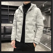 Зимний мужской однотонный пуховик в британском стиле, Молодежный модный тонкий пуховик с капюшоном, мужской повседневный легкий удобный пуховик