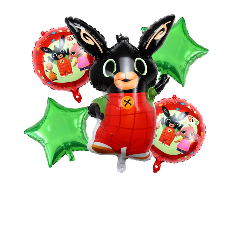 5 шт./компл. Детская футболка с кроликом Бинг Фольга воздушный шар с изображением мультяшного кролика воздушные шарики в виде животных игрушки для детей, носки для мальчиков и девочек, День рождения украшения красные, черные мяч - Цвет: 5pcs
