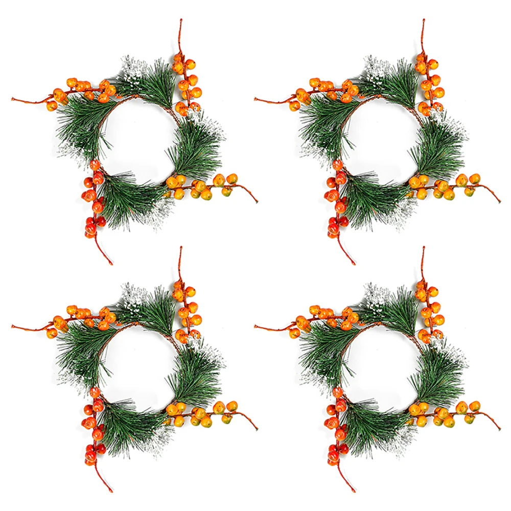 

Christmas Decoration Ring Candle Garland Hotel Home Napkin Buckle PVC Green Red Natural Atmosphere 4PCS Artificial Wreath