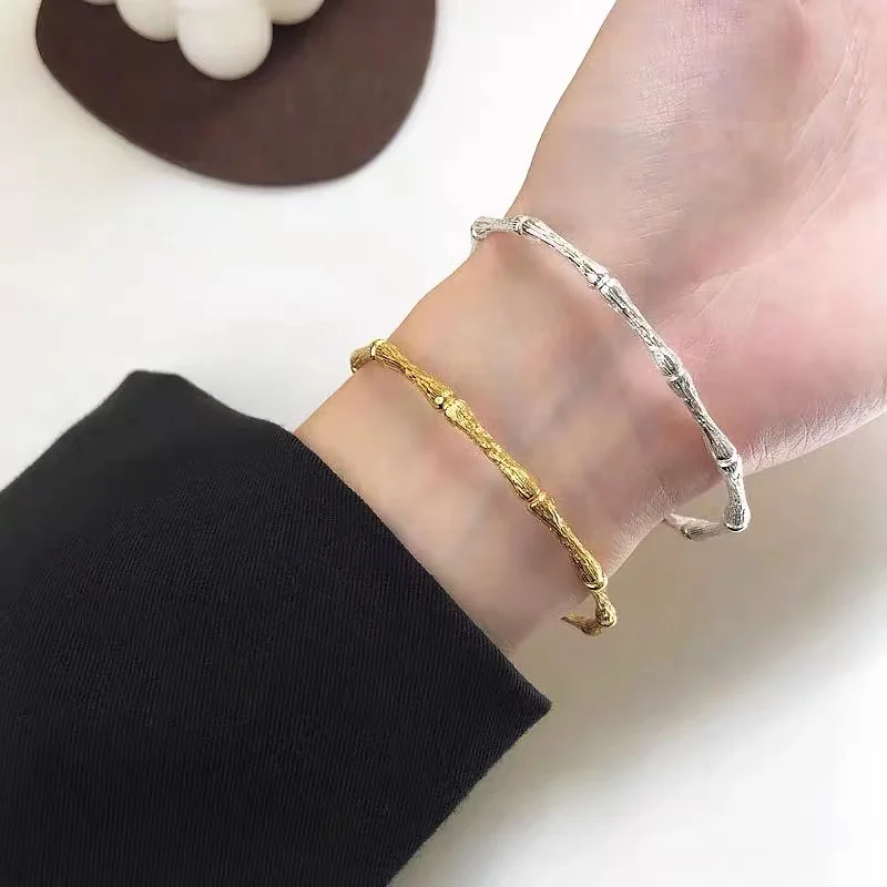 European and American Design Bamboo Bone Shape Adjustable Cuff Bracelets Womans Simple Bracelet For Korean Fashion Jewelry Girls 4