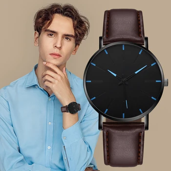

Simple Men's Fashion Ultra Thin Watches Men Business PU Mesh Belt Quartz Watch Wristwatch
