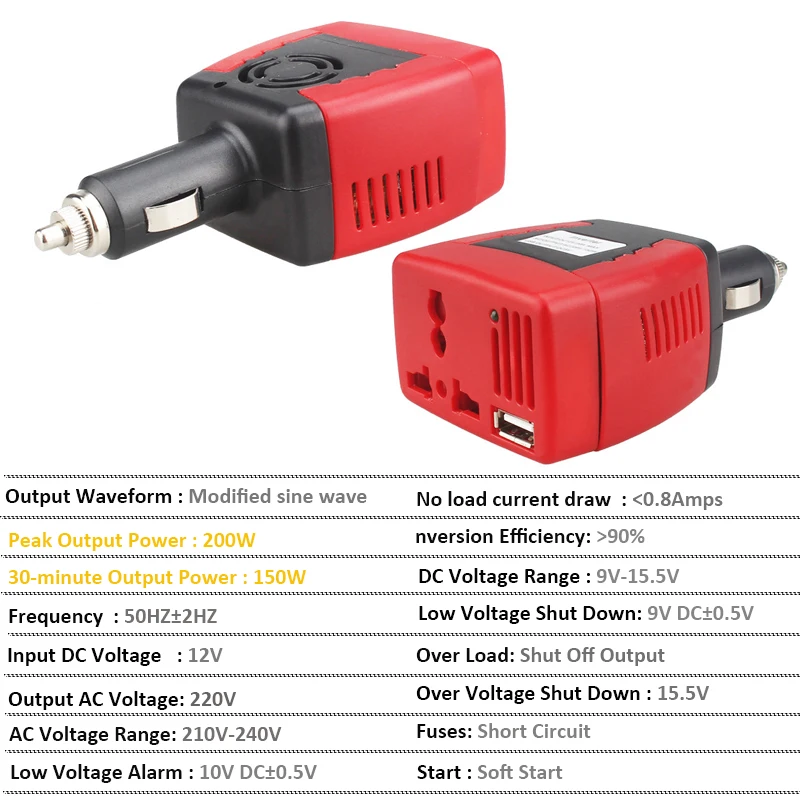 Автомобильный инвертор 12 В 220 В 150 Вт DC12V к AC 220 В трансформаторная ЭДС конвертер автомобилей инверсор с USB зарядным устройством