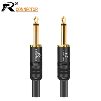 

10pcs Jack 6.35 Microphone plug 6.35mm Mono Male plug Assembly wire Connector Smoothly plating Audio speaker with spring