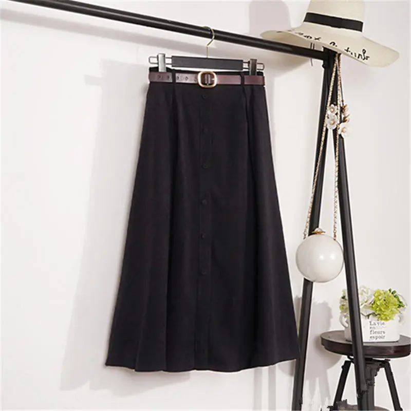 Black Skirts Harajuku замшевые юбки женские элегантные с высокой талией замшевые бархатные юбки женские повседневные трапециевидные женские миди длинные плиссированные юбки Saia Q2236 - Цвет: Black Skirts