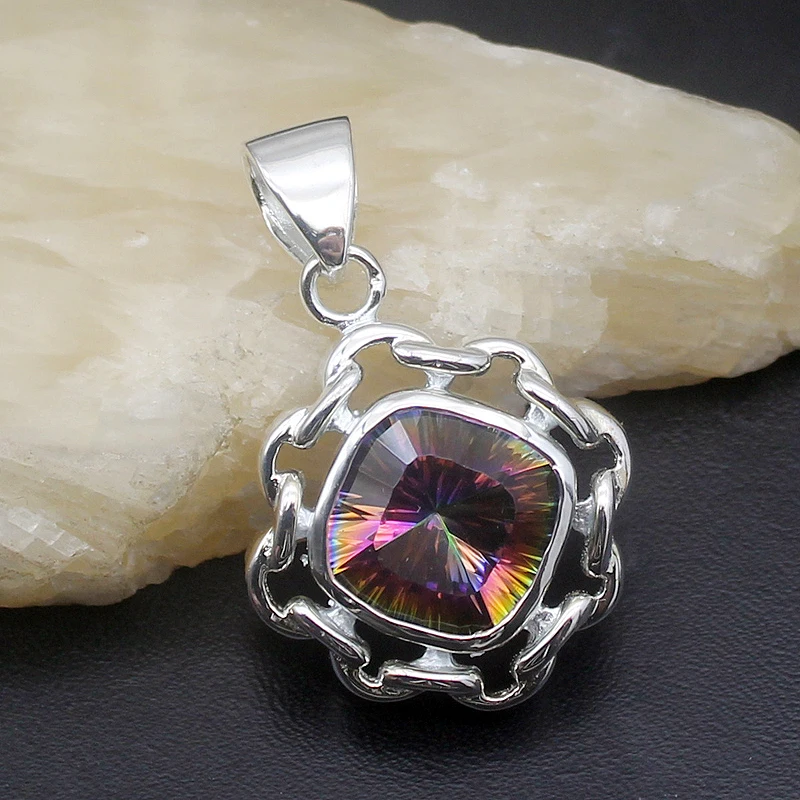 Элегантный милый Радужный ожерелье с Мистик-топазом серебряного цвета Подвески