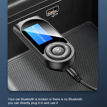 

1pc 2020 Hands-Free Wireless Adapter LCD Screen USB Portable Bluetooth 5.0 Receiver And Transmitter Car Accessories LCD Screen