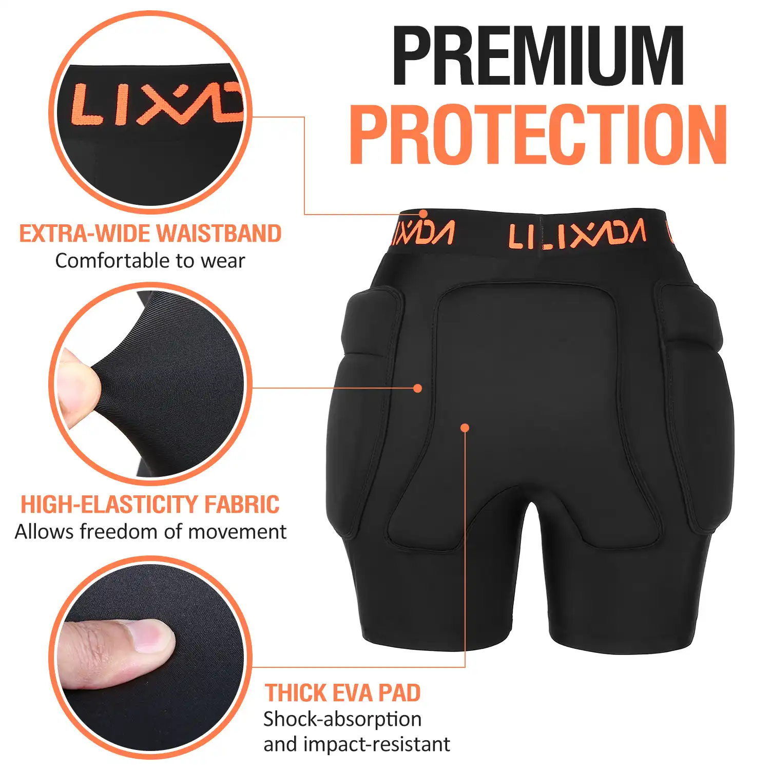 Pantalon de Protection pour Hanches Hanches de Protection Shorts rembourr/és en EVA Un Coussin de Protection Amovible pour Coussin de Skateboard,Noir