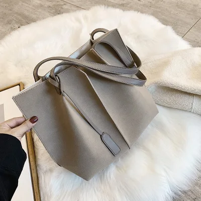 Khaki Вместительные женские сумки-тоут, винтажные кошельки и сумочки, женские повседневные одноцветные сумки на плечо из искусственной кожи - Color: Khaki