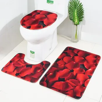 

Rose Bath Mats Valentine's Day 3 Piece Bathroom Carpet Set Anti Slip Rug for Home Decor Toilet Mat 3D Printed Bathroom Pads