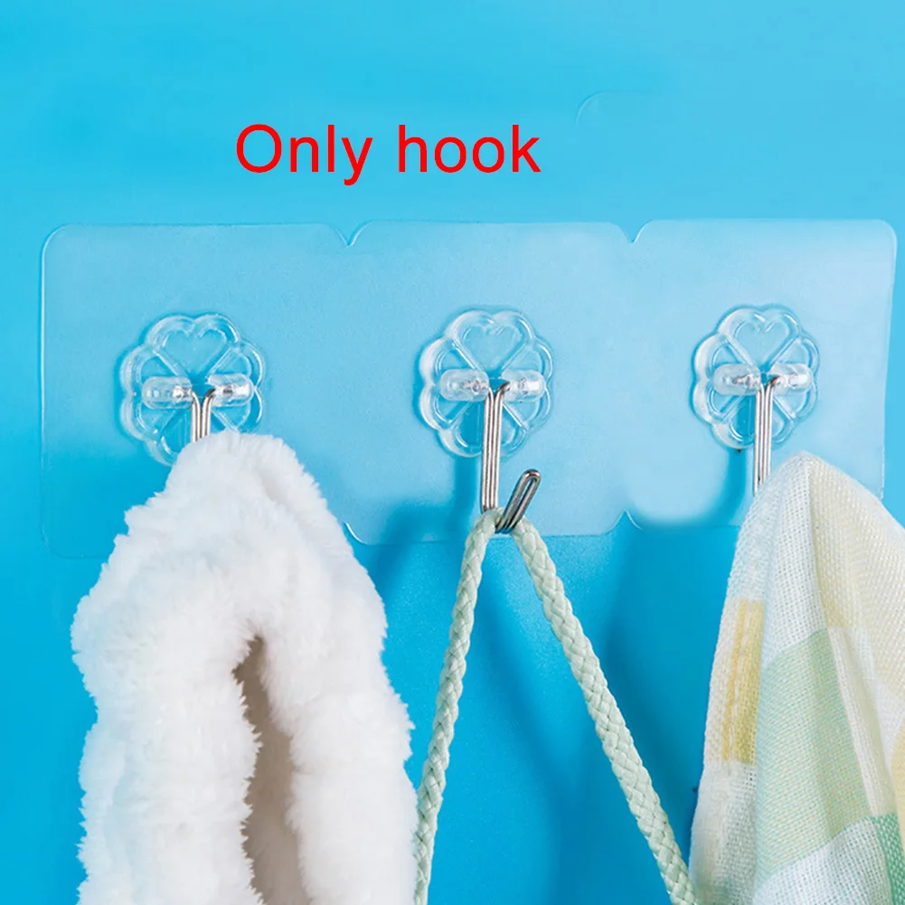 10 Pcs Sticky Seamless Adhesive Hanger Water Resistant For Door Organizer Transparency Heavy Duty Reusable Bathroom Wall Hanging