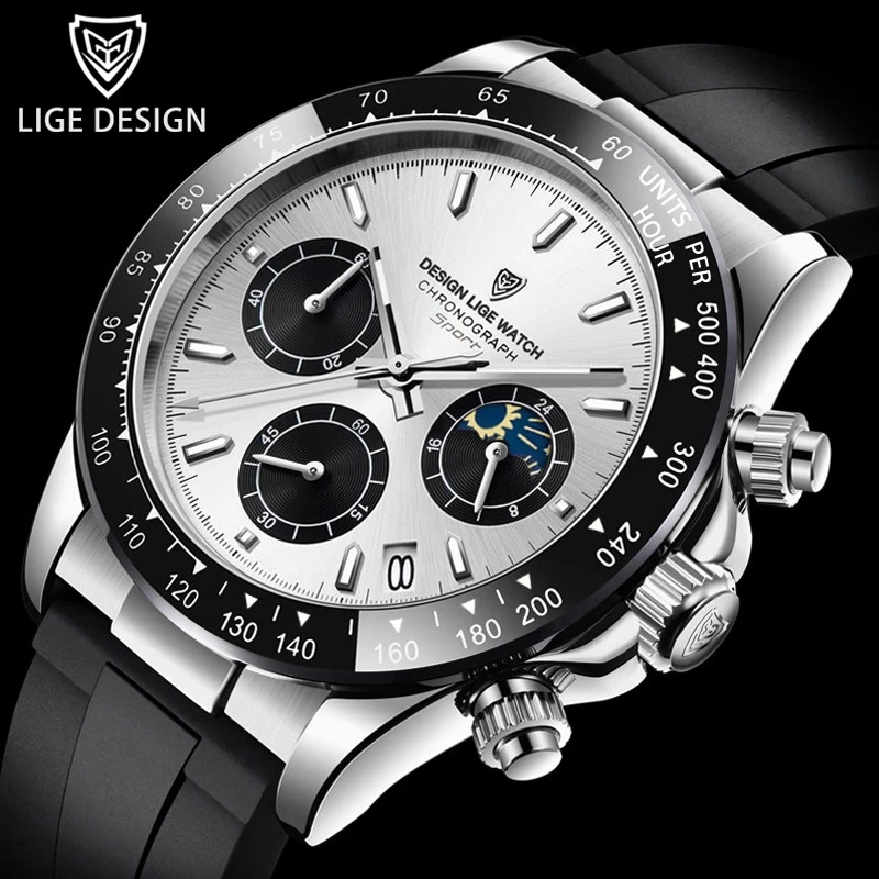 2022 LIGE Top Brand Luxury Mens Watches Sport Silicone Chronograph Quartz Watch for Men Creative Wristwatches Waterproof Relogio