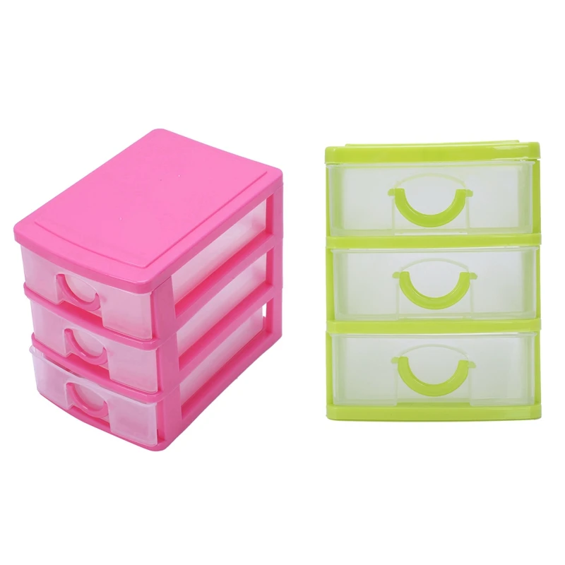2pcs Mini Translucent Drawer Type Plastic Storage Box 3 Layers