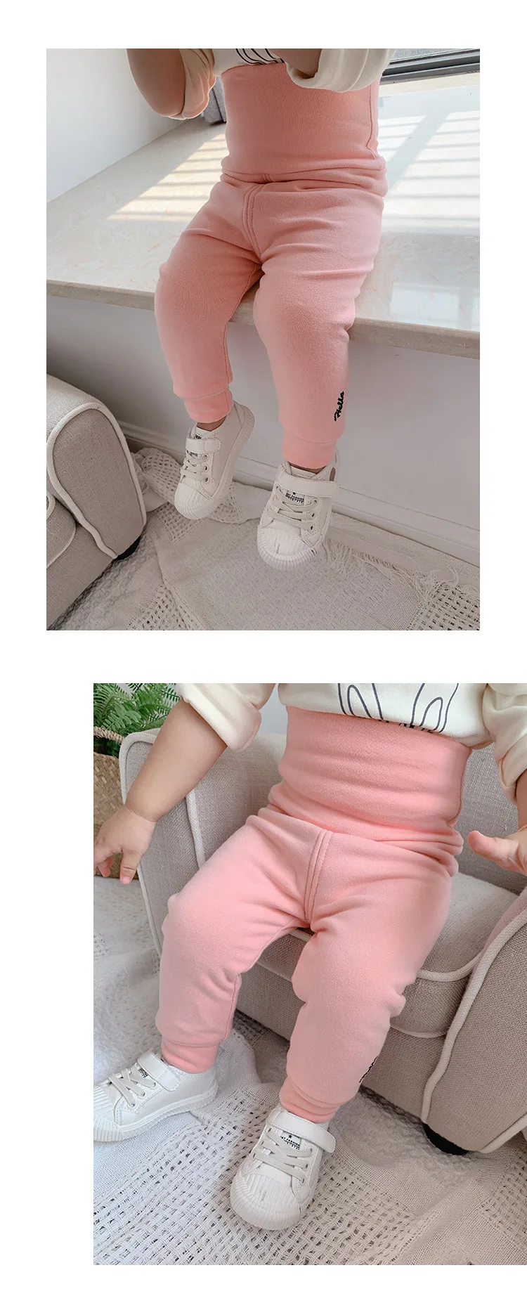 New Winter High waist Big PP Baby Full Length Pants with fur Cotton Toddler Leggings Pants Newborn Casual Trousers Loose Pants