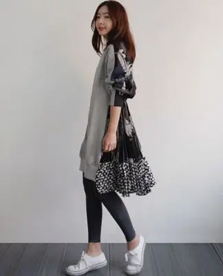 Grey LANMREM летнее Новое Женское модное платье с длинным рукавом и круглым вырезом, свободное платье в полоску с неровным подолом B84501 - Цвет: Grey