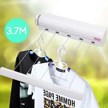 

3.7M 5 Line Retractable Clothes Airer Washing Line Cable Wall Mount Dryer Hanger Clothesline Outdoor Washing Line Drying Rack