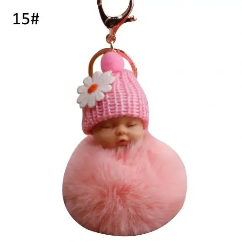 Милый Спящий ребенок пушистый помпон плюшевая кукла висячая подвеска брелок для ключей - Цвет: Korean Pink