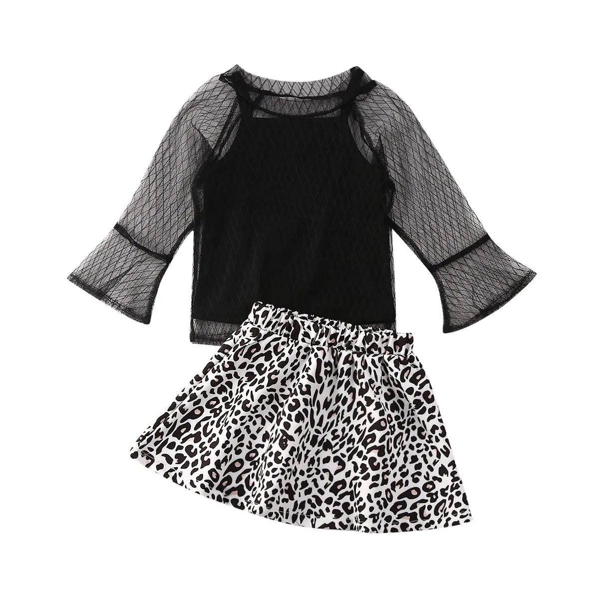 

3pcs Toddler Kid Baby Girl Outfit Clothes Sets Lace Long Sleeve T Shirt Tops+Vest+Leopard Skirt Set Autumn Clothes