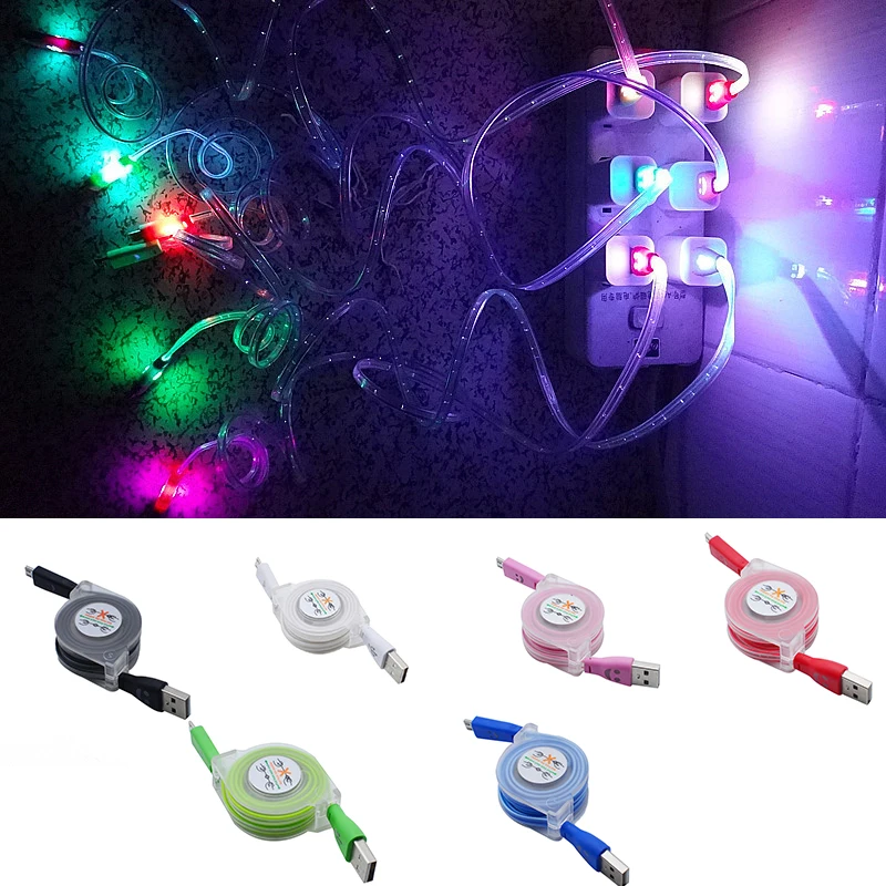 

2019 New 1pcs Retractable LED Light Micro USB Cable Luminous Replacment for Android Port Data Cable Phone Charger Several Colors