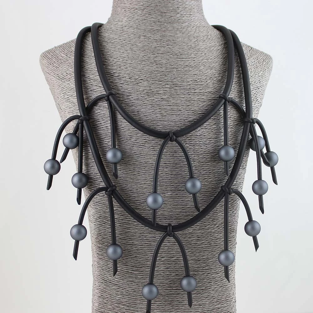 Estilo Punk colgante babero collares de declaración cuentas azules hecho a mano joyería de goma de las mujeres al por mayor joyería las señoras|Collares tipo gargantilla| - AliExpress