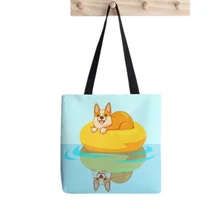 

2021 Shopper Summer Corgi Tote Bag Printed Totewomen Harajuku shopper handbag girl Shoulder shopping bag Lady Canvas Bag