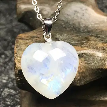 

Pendant Necklace Natural Moonstone Jewelry For Woman Man 16x6mm Heart Beads Blue Light Crystal Gemstone 925 Silver Chains AAAAA