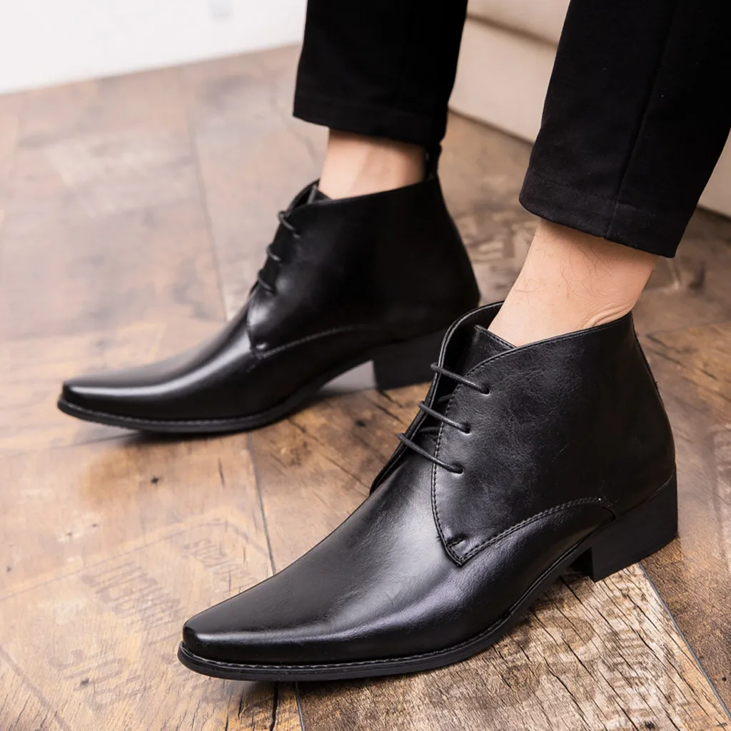 JAYCOSIN/мужские ботильоны в британском стиле; качественные ботинки из искусственной кожи; сезон осень-зима; мужская обувь на шнуровке с острым носком; Универсальные ботинки