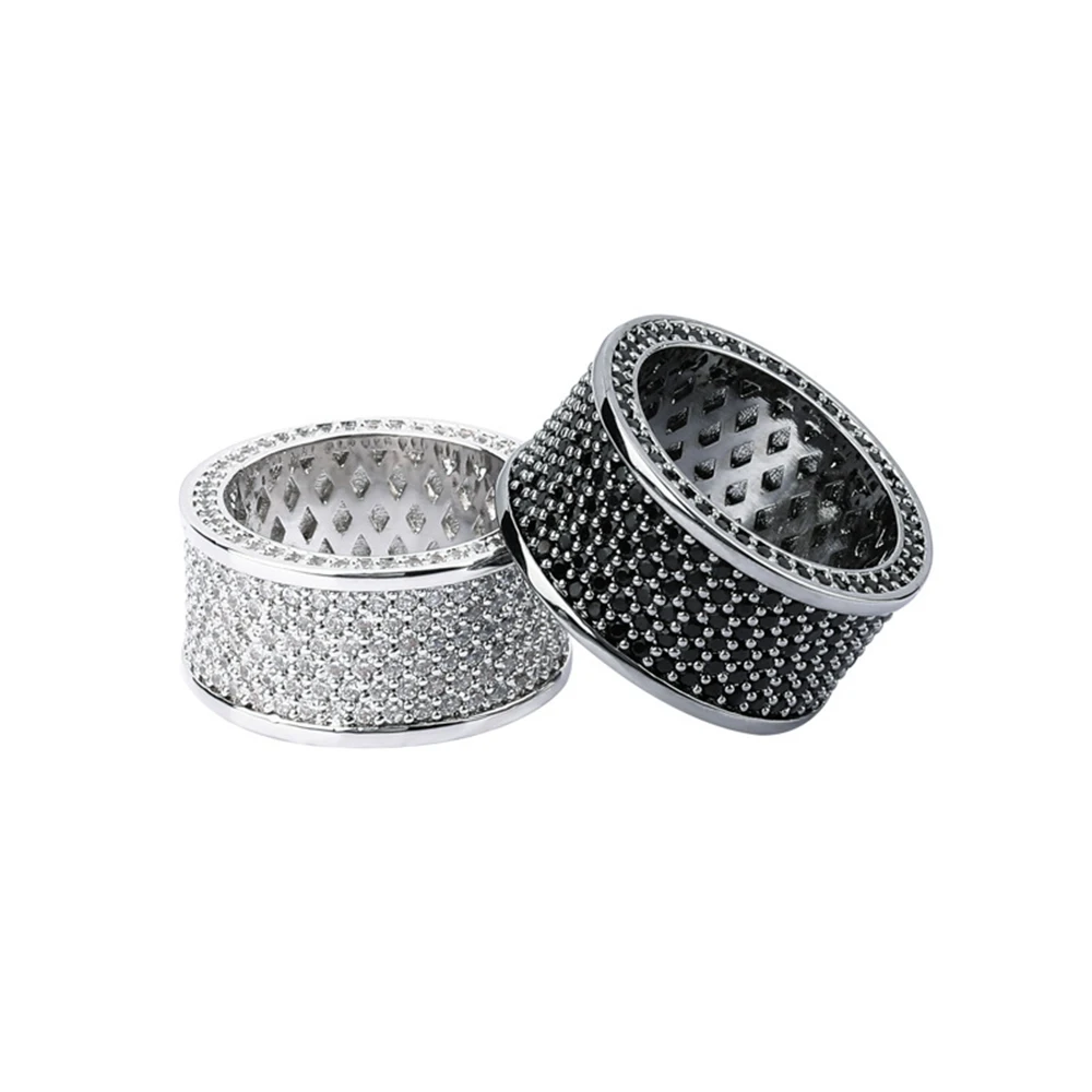 Iced Out Bling кольцо микро проложенный черный кубический цирконий серебряные круглые кольца хип хоп рок украшения для пальцев для мужчин подарки