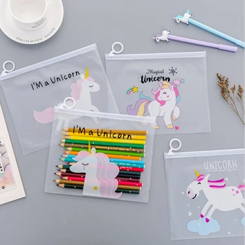 

4 PCS Cute Unicorn Pencil Case Cartoon Pink Leopard Transparent Cosmetic Bags For Women Girls Kawaii Birthday Party Gift