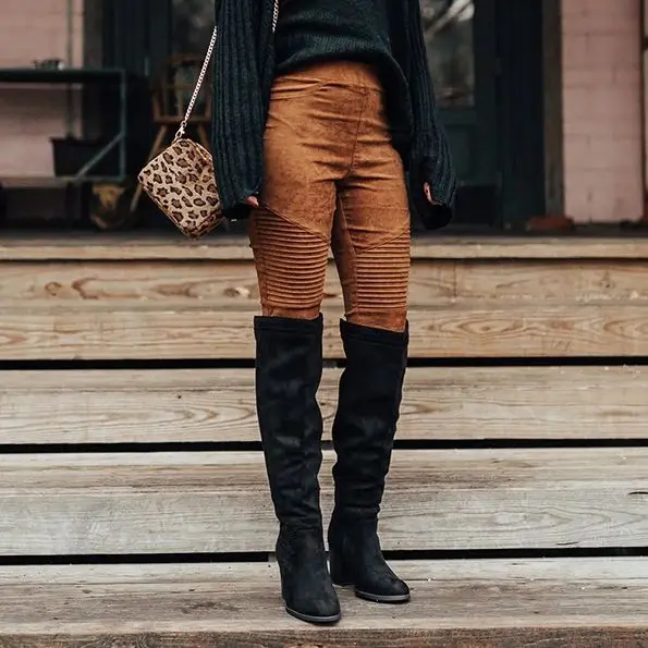 NEW 2019 Women Over The Knee High Boots Hoof Heels Winter Shoes Pointed Toe Sexy Elastic Fabric Women Boots Size 35-43