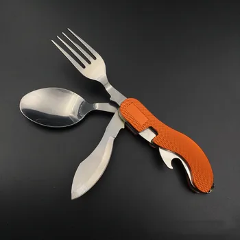 

[] Large Stainless Steel Camping Tableware Folding Multi-functional Knife And Fork Portable Combination Cutlery Set