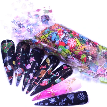 

2020 10PCS Christmas Decorations for Nails Mix Colorful Transfer Nail Foil Sticker Snow Flower Elk Gift Santa Adhesive Paper
