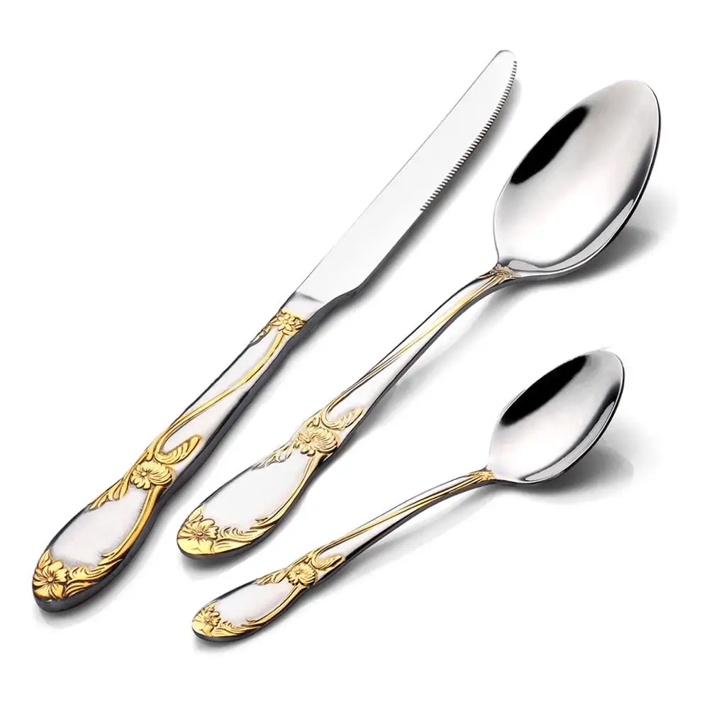 

Hot Sale Gold Cutlery Set Fork Knive Spoon Dinner Set Stainless Steel Luxury Golden Dinnerware Set Eco-firnedly Tableware