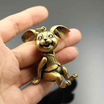 

Fine Copper Cartoon Rabbit Desktop Ornaments Brass Solid shi er sheng xiao Rabbit Pendant Cute Rabbit Tea Ornaments Cover Set