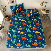 1 Piece of Blue cartoon small dinosaur Pattern Frosted Bedsheet, Bedroom Printed Bedspread, Bedding (Excluding Pillowcases) 1