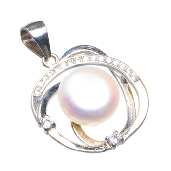

Natural Pearl And Zircon Handmade 925 Sterling Silver Pendant 1" D1466