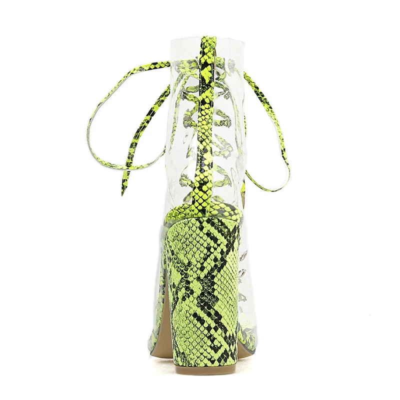 Najtaniej Wyczyść pcv kobiety pompy sandały masywne obcasy czółenka sznurowane Mujer panie Snkake druku letnie buty Party kobiety pompy zielone Zapatos