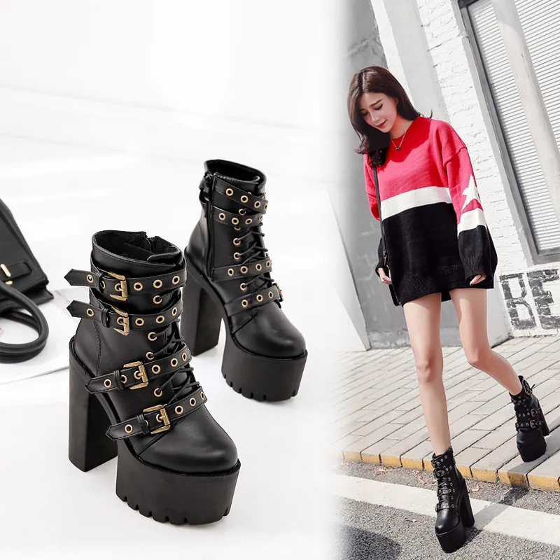 

Europe And America 2018 Autumn & Winter Classic Heels Thick Bottomed Chunky-Heel Waterproof Platform Super High Heels Nightclub