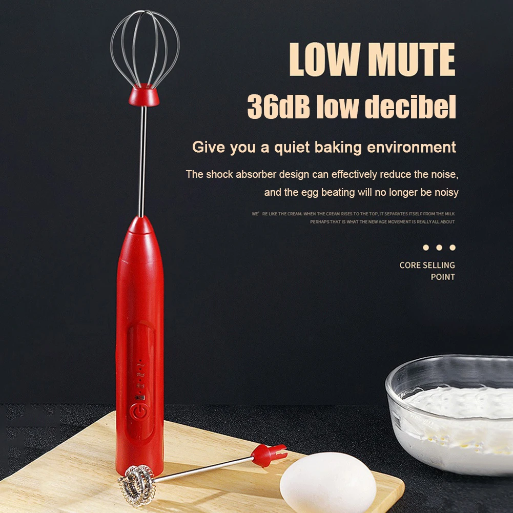 Kitchen Electric Handheld Egg Beater Coffee Milk Drink Whisk Mixer Heads Eggbeater USB Rechargeable Food Blender Frother Stirrer