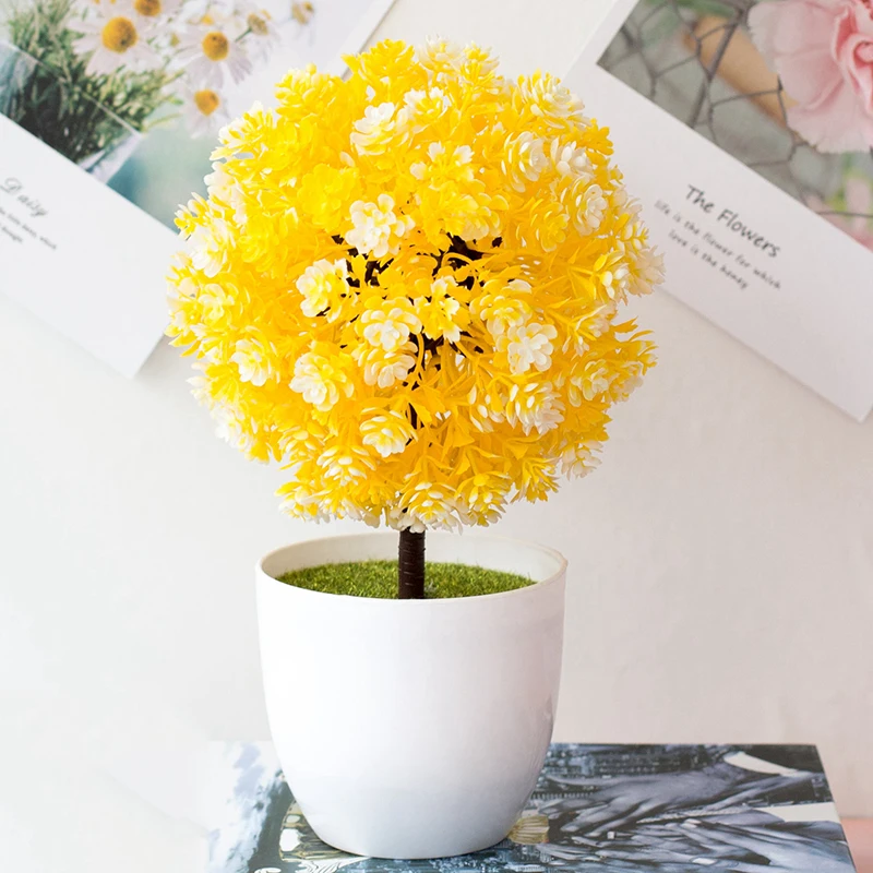 

Plastic Artificial Pot Plant Bonsai Stimulation Tea Flower Ball Home Decoration Desktop Ornament